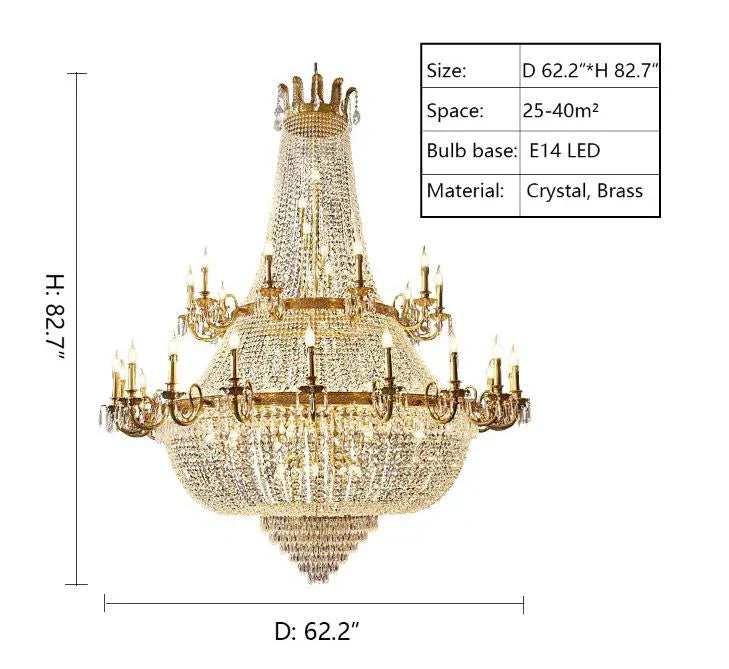 Oversized Luxury Double-layers Golden French Style Crystal Chandelier for Living/Dinning Room/Foyer/Hallway/Staircase-D: 62.2"*H: 82.7"-Warm Light-