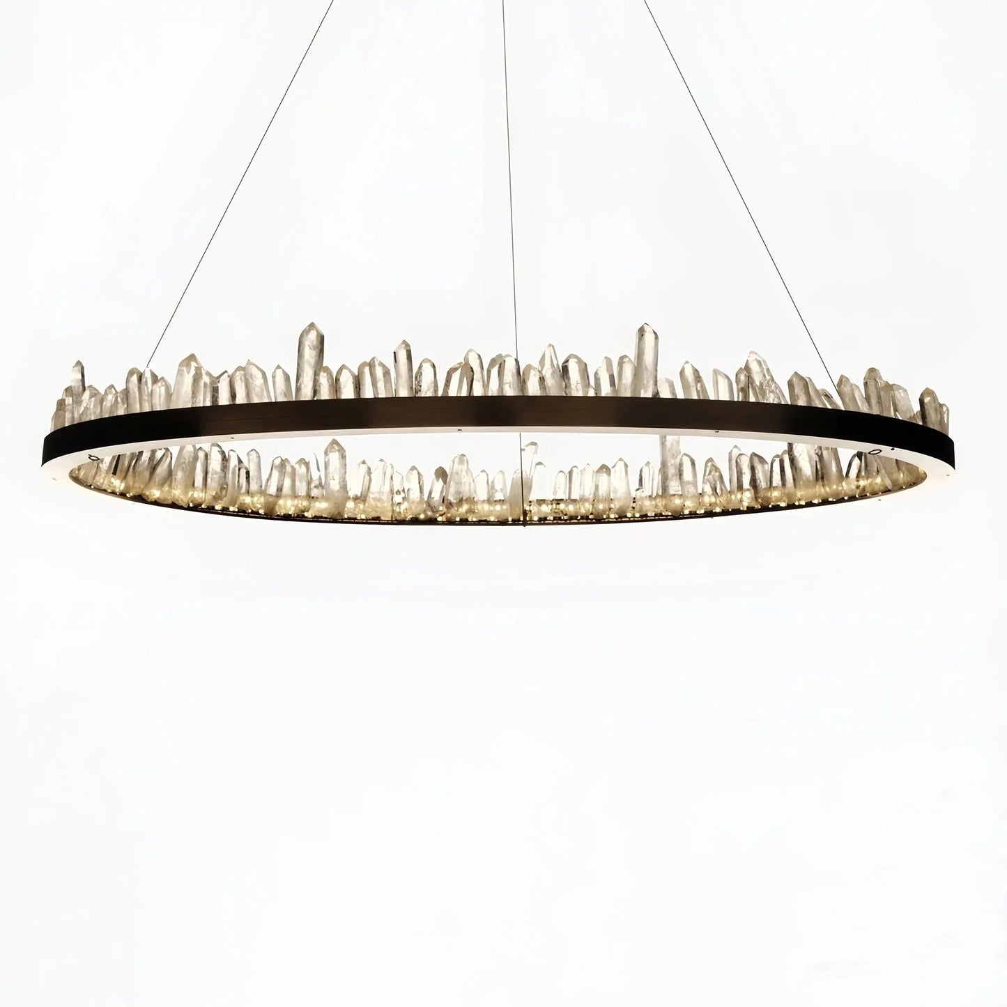 Round Modern Chandelier Brass & Clear Geode Quartz Crystal Hanging Light