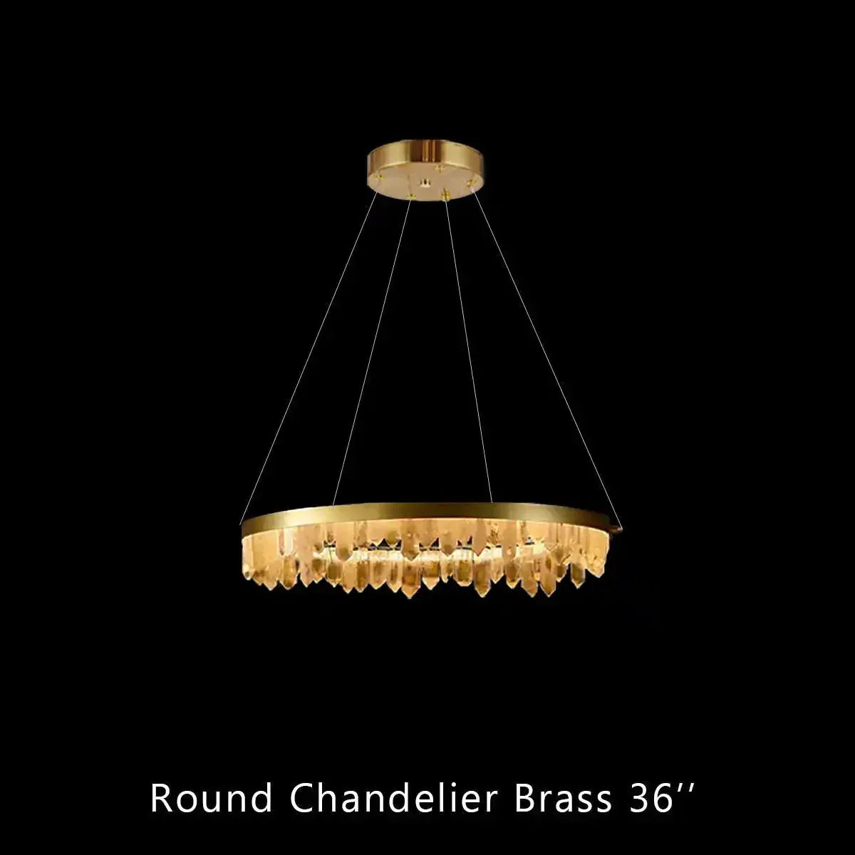 Round Modern Chandelier Brass & Clear Geode Quartz Crystal Hanging Light - A 1 Candle Company