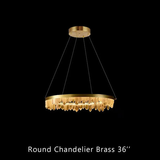 Round Modern Chandelier Brass & Clear Geode Quartz Crystal Hanging Light - A 1 Candle Company