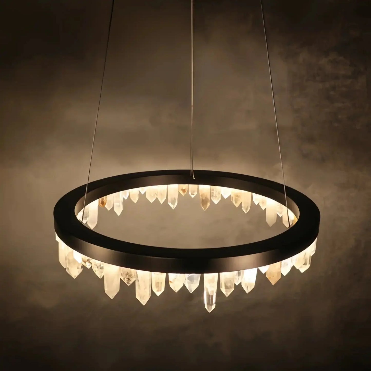 Round Modern Chandelier Brass & Clear Geode Quartz Crystal Hanging Light - A 1 Candle Company