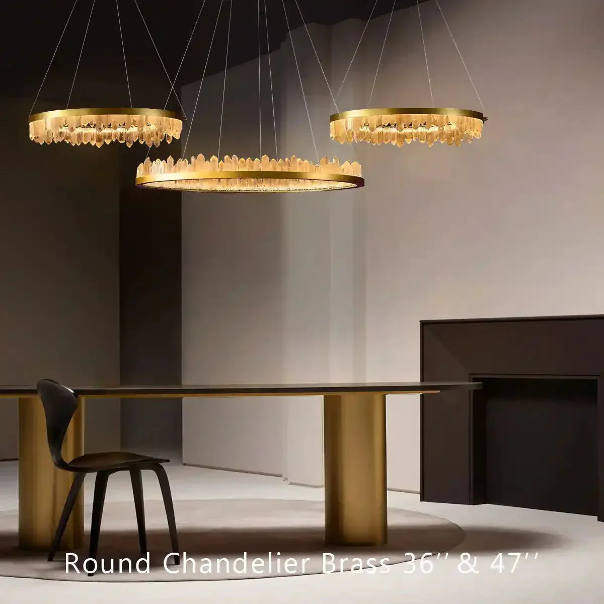 Round Modern Chandelier Brass & Clear Geode Quartz Crystal Hanging Light - A 1 Candle Company