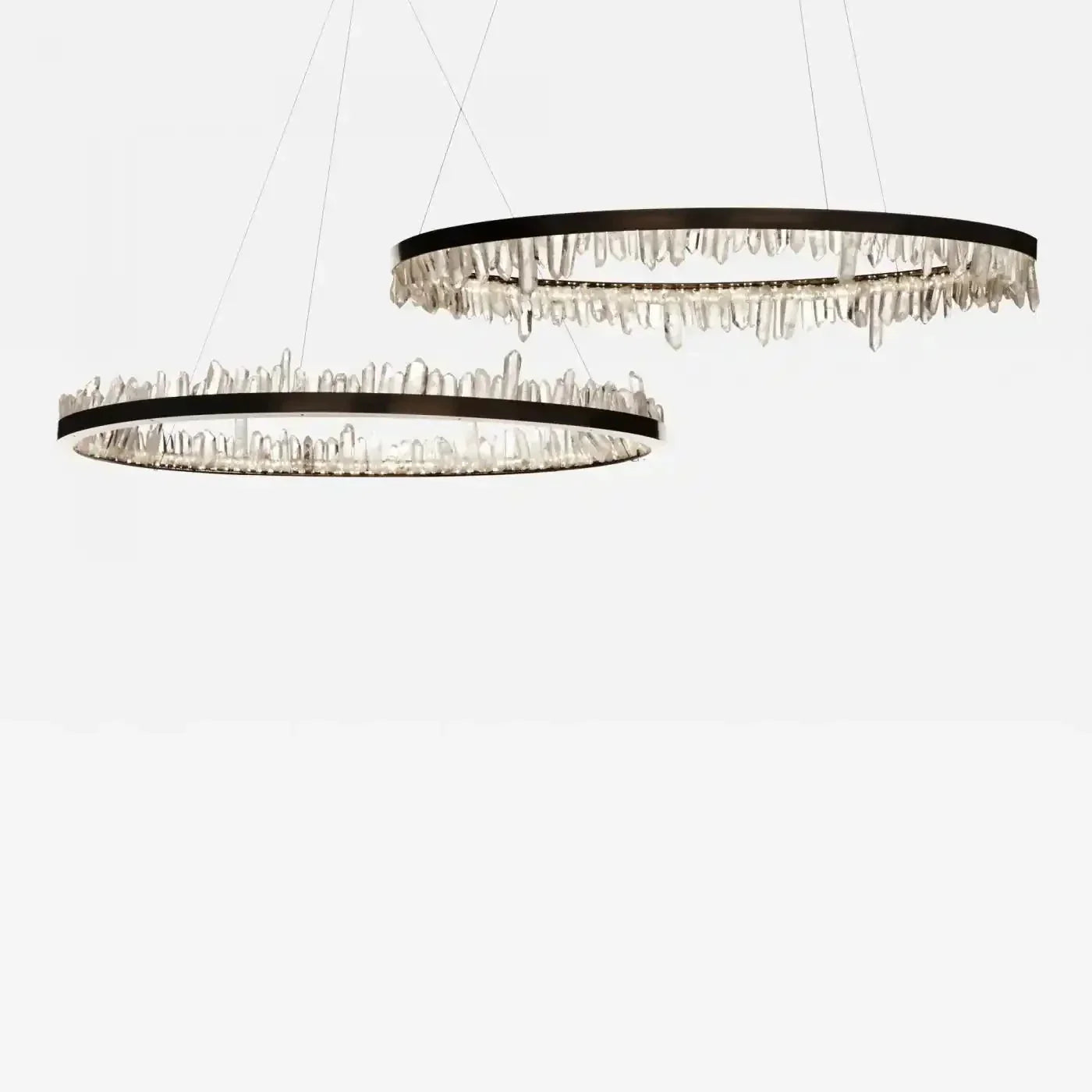 Round Modern Chandelier Brass & Clear Geode Quartz Crystal Hanging Light - A 1 Candle Company
