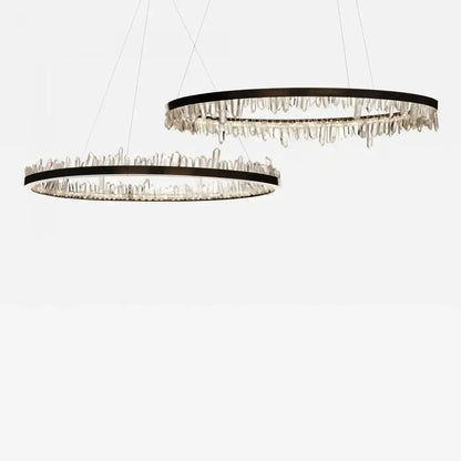 Round Modern Chandelier Brass & Clear Geode Quartz Crystal Hanging Light - A 1 Candle Company