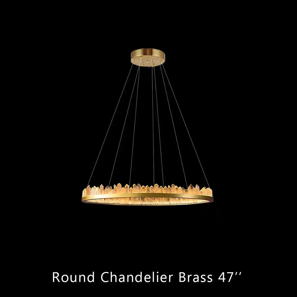 Round Modern Chandelier Brass & Clear Geode Quartz Crystal Hanging Light