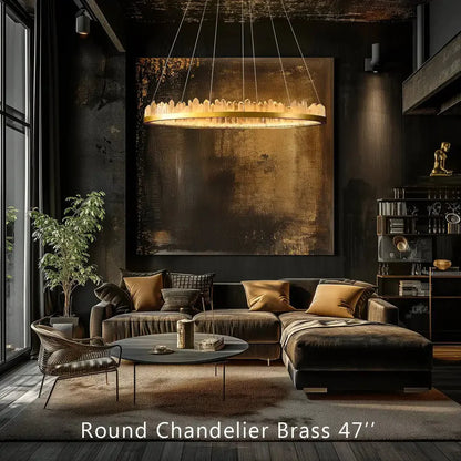Round Modern Chandelier Brass & Clear Geode Quartz Crystal Hanging Light - A 1 Candle Company