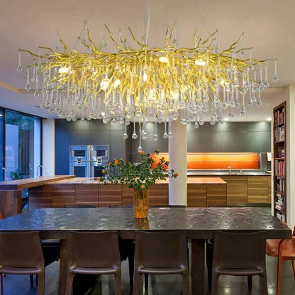 Stunning Tree Branch Crystal Chandelier with Clear Teardrop-shaped for Living/Dining Room