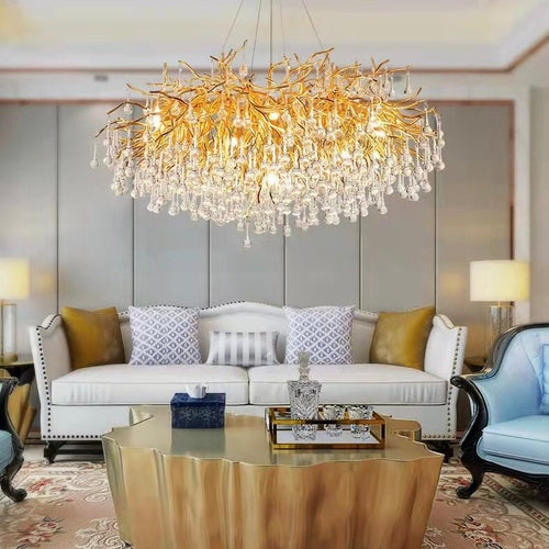 Stunning Tree Branch Crystal Chandelier with Clear Teardrop - shaped for Living/Dining Room - Round D25.6â€*H15.8â€/8 LightsGoldWarm LightA 1 Candle Company