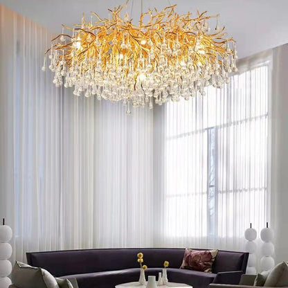 Stunning Tree Branch Crystal Chandelier with Clear Teardrop - shaped for Living/Dining Room - Round D31.5â€*H21.7â€/10 LightsGoldWarm LightA 1 Candle Company