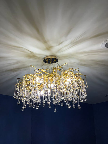 Stunning Tree Branch Crystal Chandelier with Clear Teardrop-shaped for Living/Dining Room