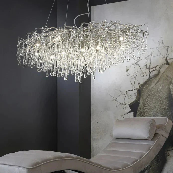 Stunning Tree Branch Crystal Chandelier with Clear Teardrop - shaped for Living/Dining Room - Rectangle L39.4â€*W25.6â€*H25.6â€/10 Lights/27kgChromeWarm LightA 1 Candle Company
