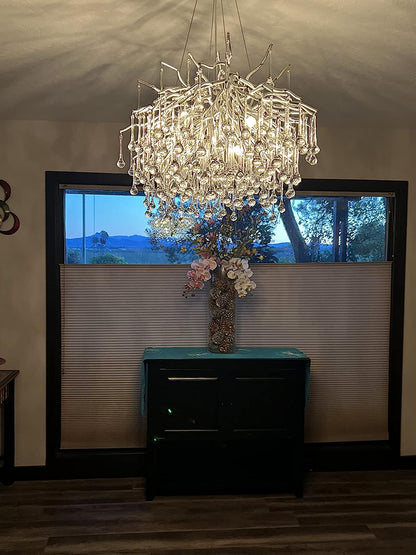 Stunning Tree Branch Crystal Chandelier with Clear Teardrop-shaped for Living/Dining Room