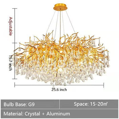 Stunning Tree Branch Crystal Chandelier with Clear Teardrop - shaped for Living/Dining Room - Round D25.6â€*H15.8â€/8 LightsGoldWhite LightA 1 Candle Company