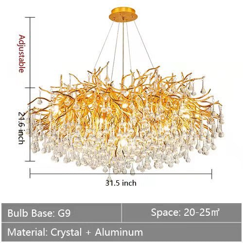 Stunning Tree Branch Crystal Chandelier with Clear Teardrop - shaped for Living/Dining Room - Round D31.5â€*H21.7â€/10 LightsGoldWhite LightA 1 Candle Company