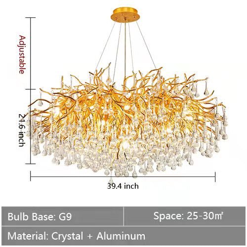 Stunning Tree Branch Crystal Chandelier with Clear Teardrop - shaped for Living/Dining Room - Round D39.4â€*H21.7â€/ 13 LightsGoldWarm LightA 1 Candle Company