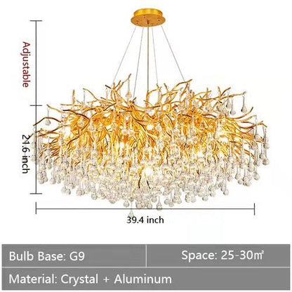 Stunning Tree Branch Crystal Chandelier with Clear Teardrop - shaped for Living/Dining Room - Round D39.4â€*H21.7â€/ 13 LightsGoldWarm LightA 1 Candle Company