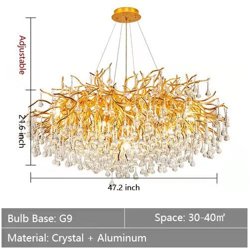 Stunning Tree Branch Crystal Chandelier with Clear Teardrop - shaped for Living/Dining Room - Round D47.2â€*H21.7â€/18 LightsGoldWarm LightA 1 Candle Company