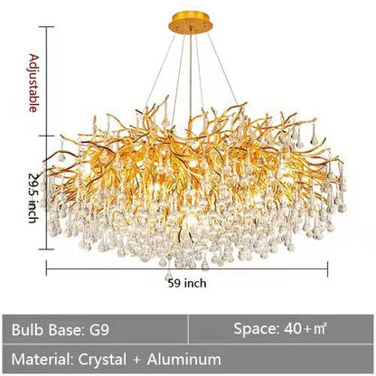 Stunning Tree Branch Crystal Chandelier with Clear Teardrop - shaped for Living/Dining Room - Round D59.1â€*H29.5â€/24 LightsGoldWarm LightA 1 Candle Company