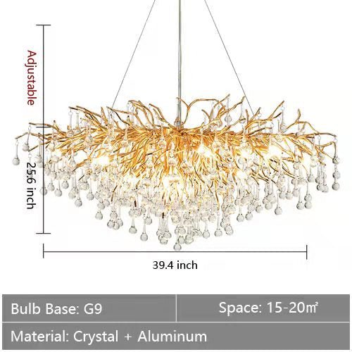 Stunning Tree Branch Crystal Chandelier with Clear Teardrop - shaped for Living/Dining Room - Rectangle L39.4â€*W25.6â€*H25.6â€/10 Lights/27kgGoldWarm LightA 1 Candle Company