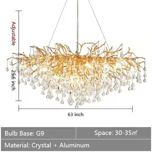 Stunning Tree Branch Crystal Chandelier with Clear Teardrop - shaped for Living/Dining Room - Rectangle L63â€*W25.6â€*H25.6â€/15 LightsGoldWarm LightA 1 Candle Company