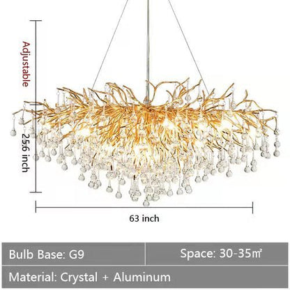 Stunning Tree Branch Crystal Chandelier with Clear Teardrop - shaped for Living/Dining Room - Rectangle L63â€*W25.6â€*H25.6â€/15 LightsGoldWarm LightA 1 Candle Company