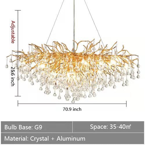 Stunning Tree Branch Crystal Chandelier with Clear Teardrop - shaped for Living/Dining Room - Rectangle L70.9â€*W25.6â€*H25.6â€/18 LightsGoldWarm LightA 1 Candle Company