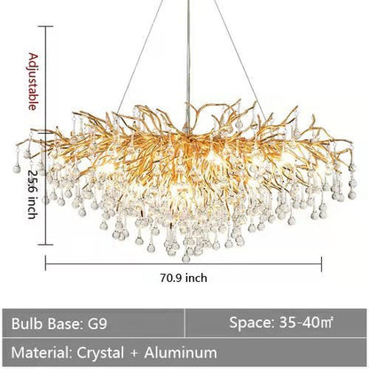 Stunning Tree Branch Crystal Chandelier with Clear Teardrop - shaped for Living/Dining Room - Rectangle L70.9â€*W25.6â€*H25.6â€/18 LightsGoldWarm LightA 1 Candle Company