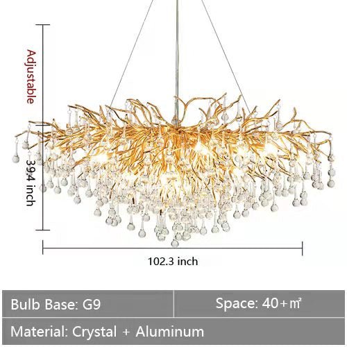 Stunning Tree Branch Crystal Chandelier with Clear Teardrop - shaped for Living/Dining Room - Rectangle L102.4â€*W39.4â€*H25.6â€/25 LightsGoldWarm LightA 1 Candle Company