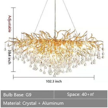Stunning Tree Branch Crystal Chandelier with Clear Teardrop - shaped for Living/Dining Room - Rectangle L102.4â€*W39.4â€*H25.6â€/25 LightsGoldWarm LightA 1 Candle Company