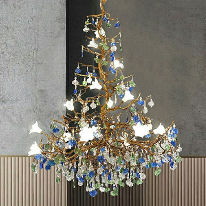 Stylish Colored Glaze Flower Crystal Chandelier Brass Tree Branch Ceiling Light For Living Room Hotel Hall - D35.4"*H43.3"/51kgWarm LightA 1 Candle Company