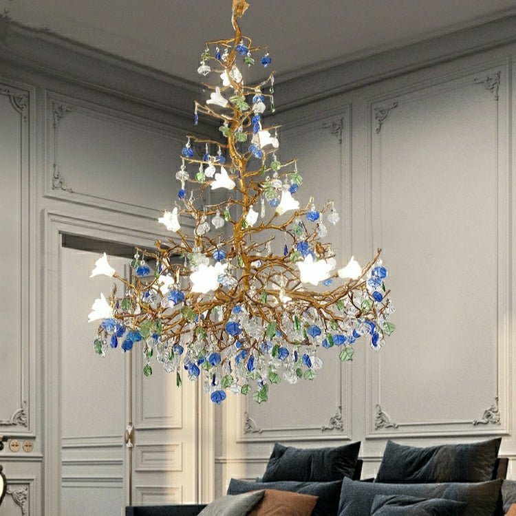 Stylish Colored Glaze Flower Crystal Chandelier Brass Tree Branch Ceiling Light For Living Room Hotel Hall - D35.4"*H43.3"/51kgWarm LightA 1 Candle Company