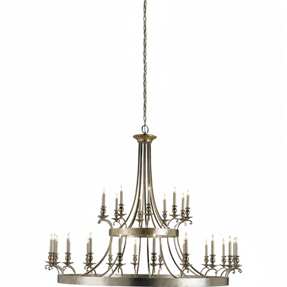 Vintage Large Iron Chandelier with Candle Rustic Farmhouse Pendant Lighting