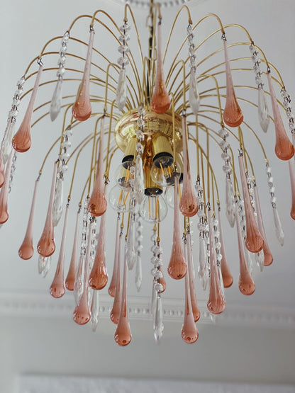 Vintage Murano Teardrops Chandelier 70s Pink prisms