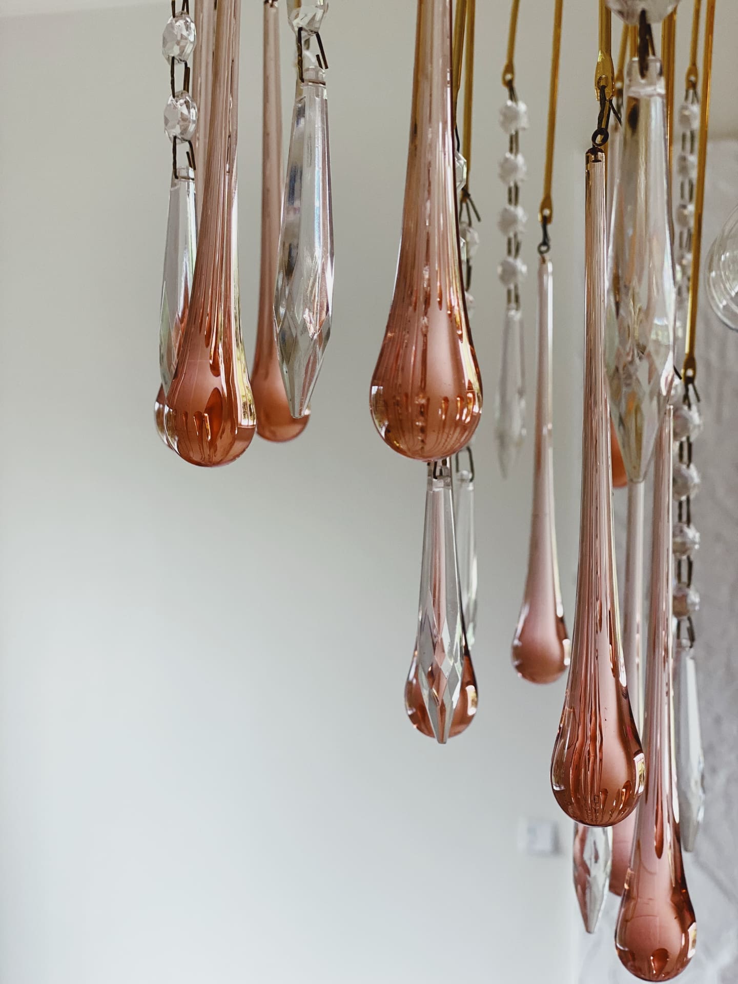 Vintage Murano Teardrops Chandelier 70s Pink prisms