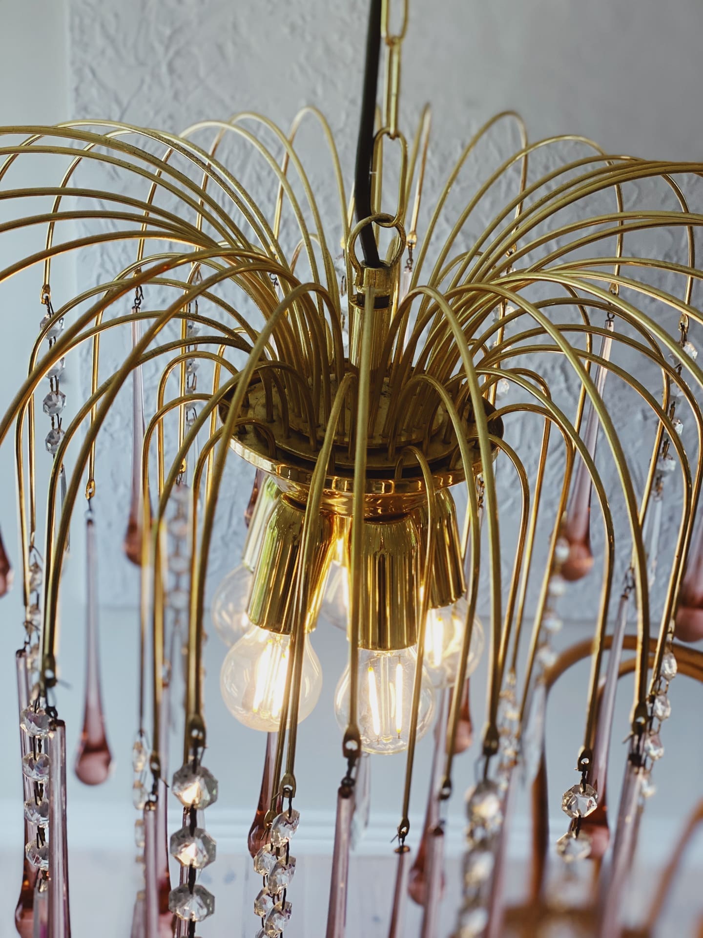 Vintage Murano Teardrops Chandelier 70s Pink prisms
