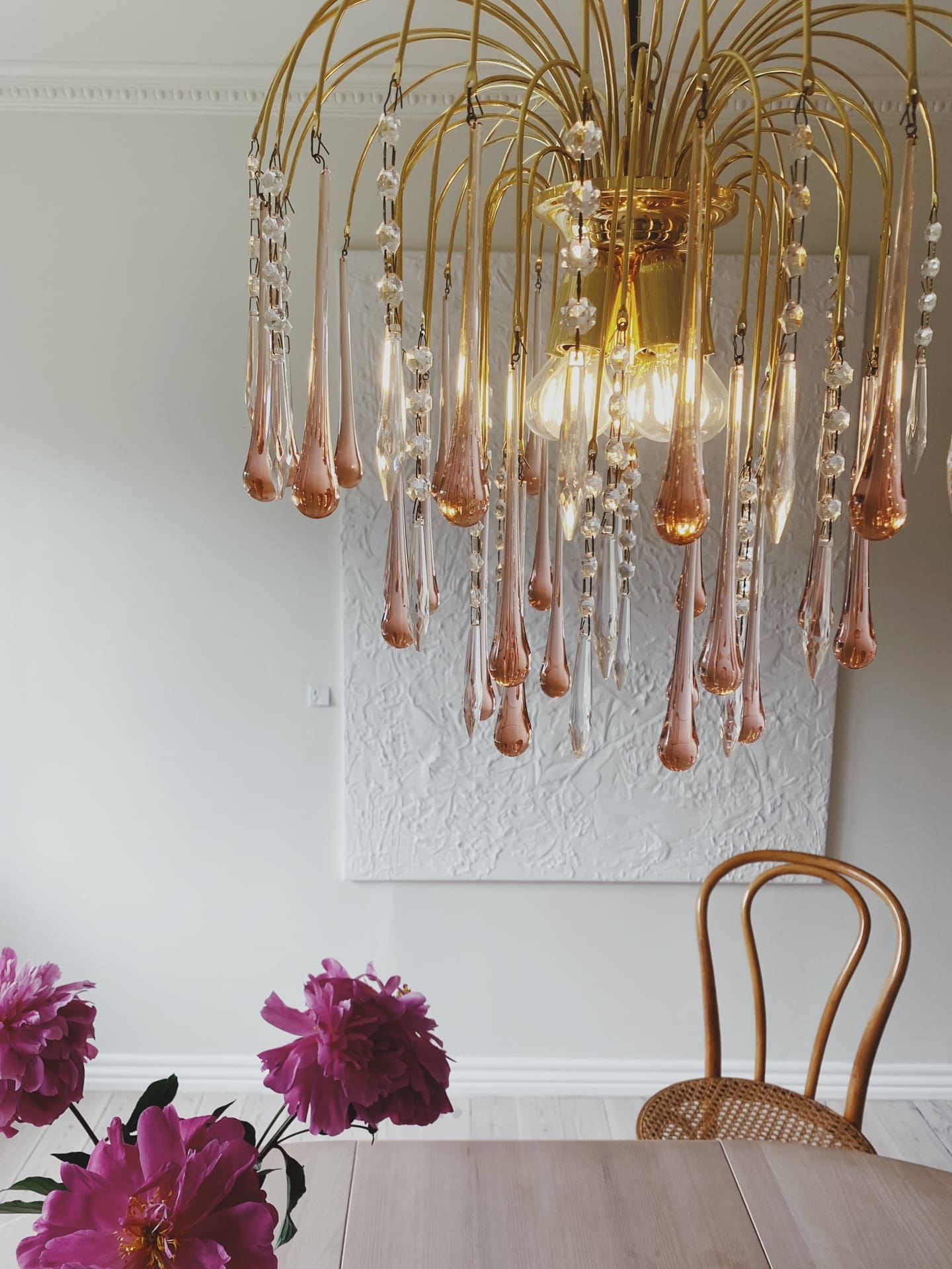Vintage Murano Teardrops Chandelier 70s Pink prisms