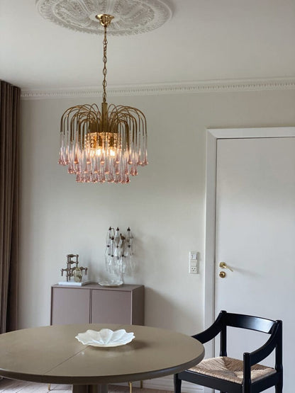 Vintage Murano Teardrops Chandelier 70s Pink prisms