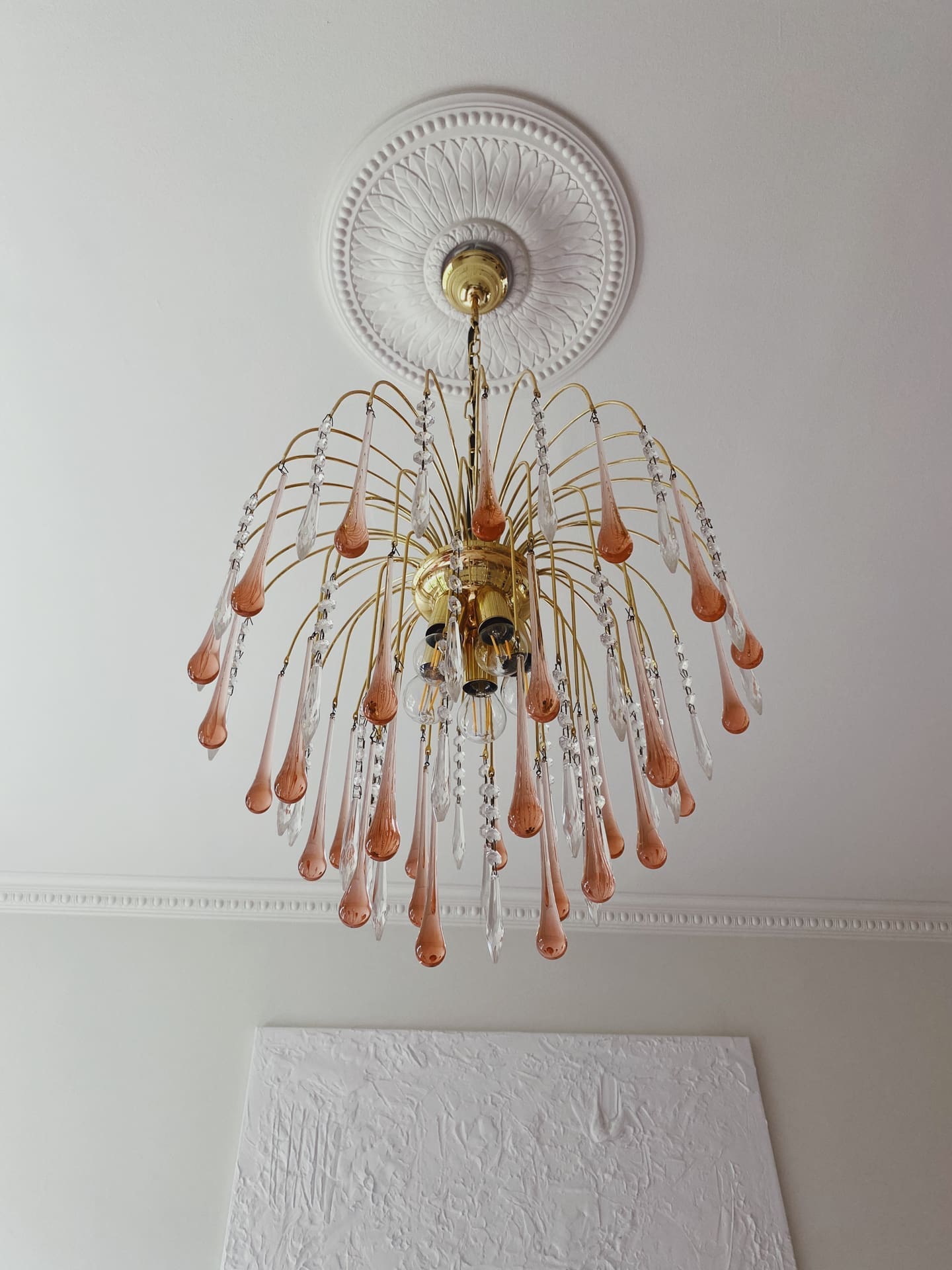 Vintage Murano Teardrops Chandelier 70s Pink prisms