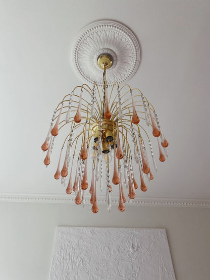 Vintage Murano Teardrops Chandelier 70s Pink prisms