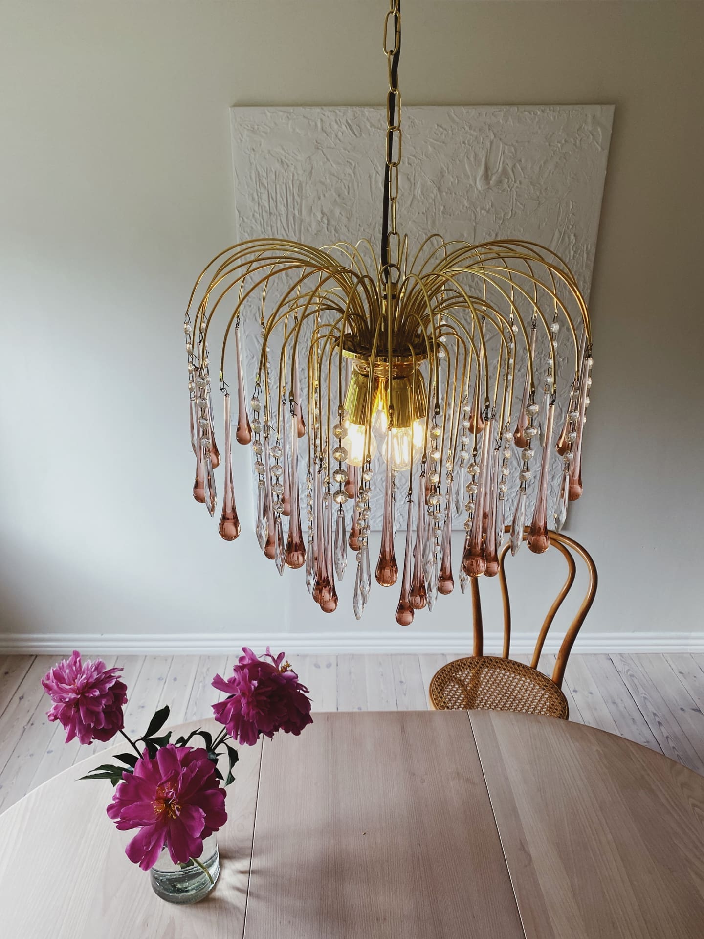 Vintage Murano Teardrops Chandelier 70s Pink prisms