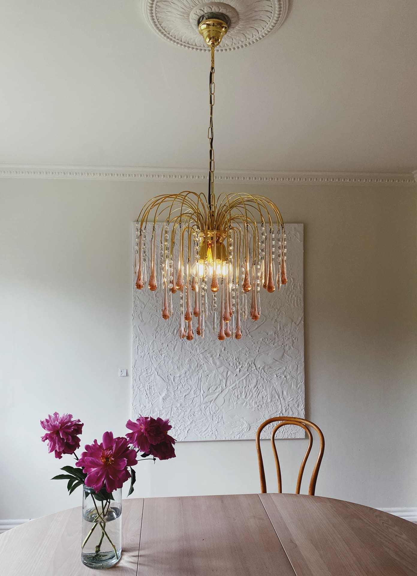 Vintage Murano Teardrops Chandelier 70s Pink prisms