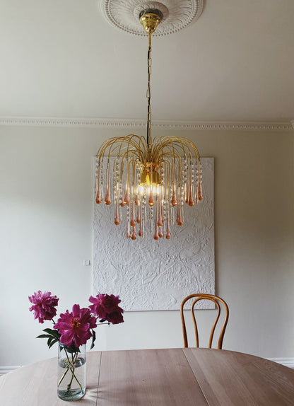 Vintage Murano Teardrops Chandelier 70s Pink prisms
