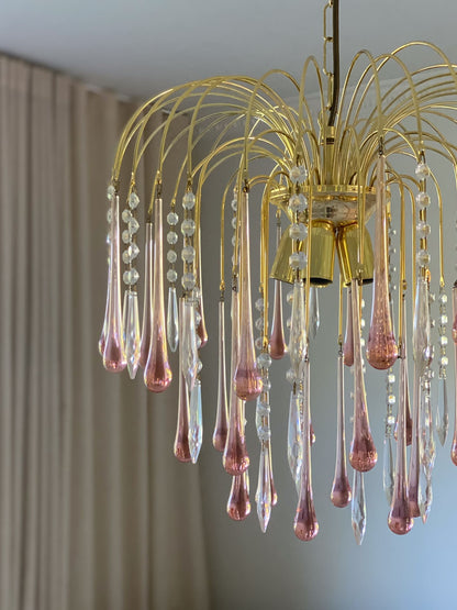 Vintage Murano Teardrops Chandelier 70s Pink prisms
