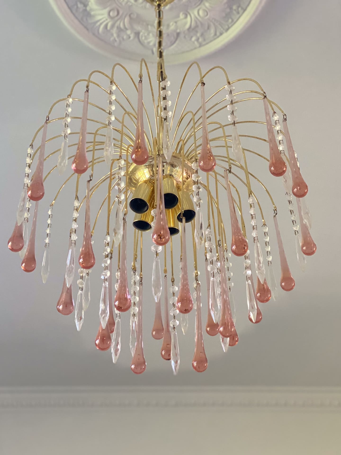Vintage Murano Teardrops Chandelier 70s Pink prisms