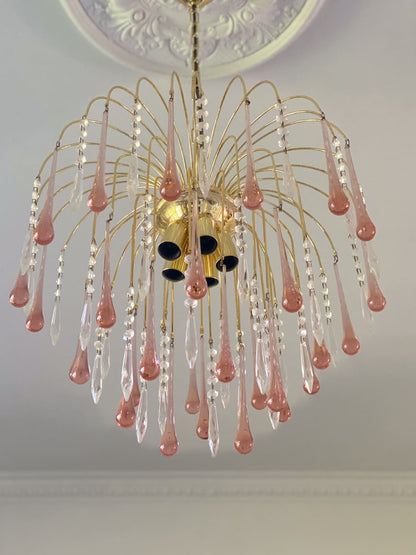 Vintage Murano Teardrops Chandelier 70s Pink prisms