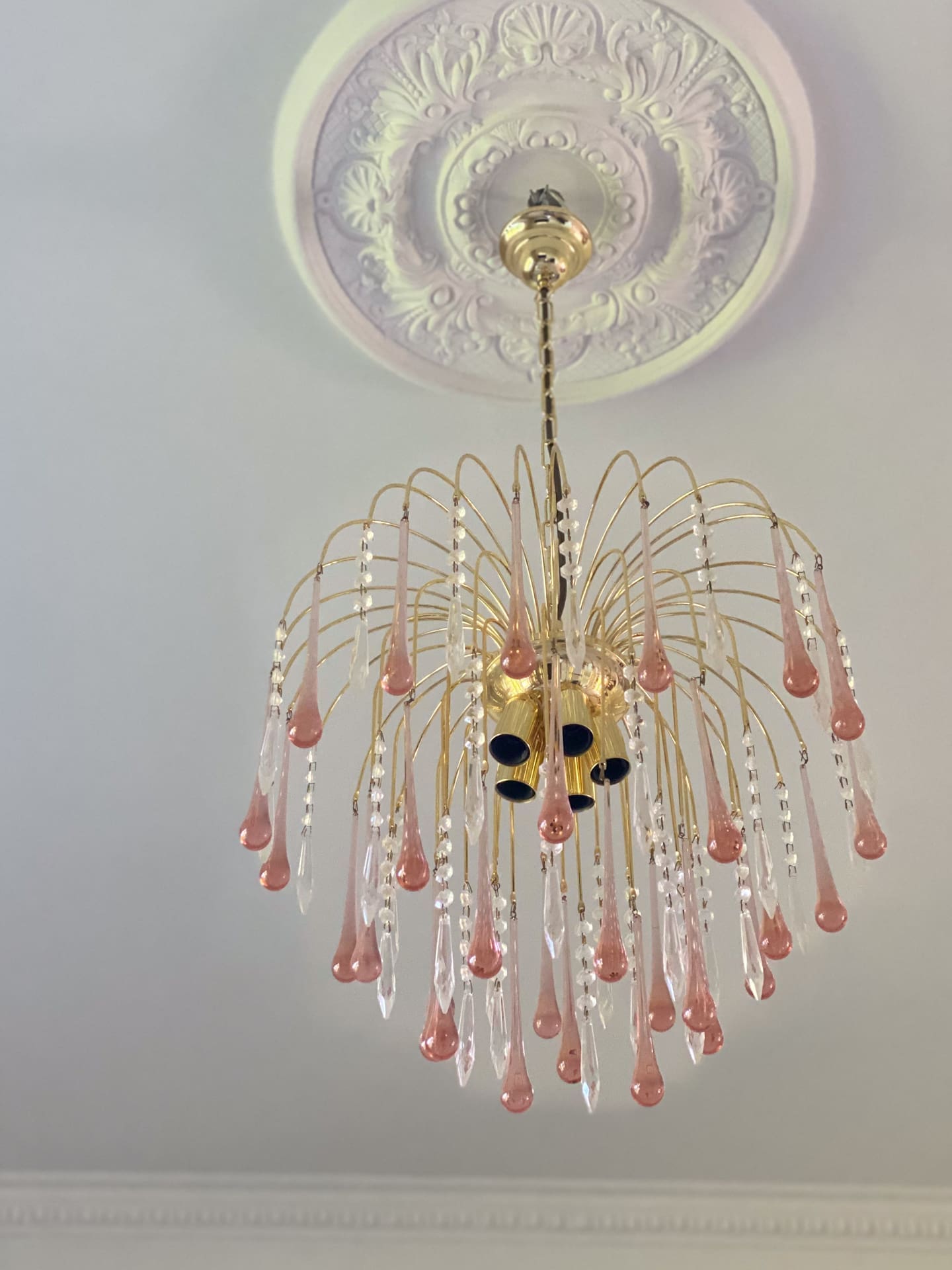 Vintage Murano Teardrops Chandelier 70s Pink prisms