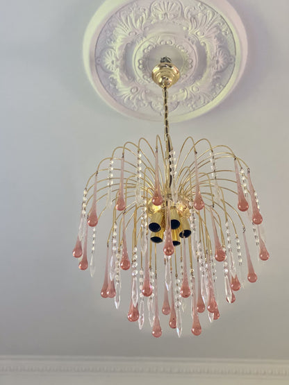 Vintage Murano Teardrops Chandelier 70s Pink prisms