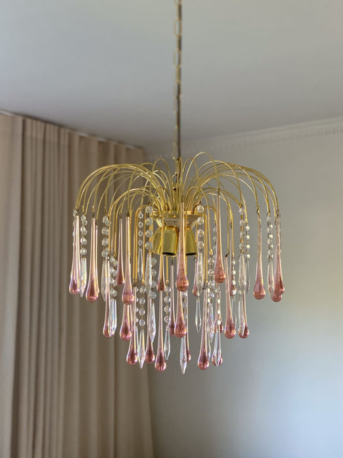 Vintage Murano Teardrops Chandelier 70s Pink prisms